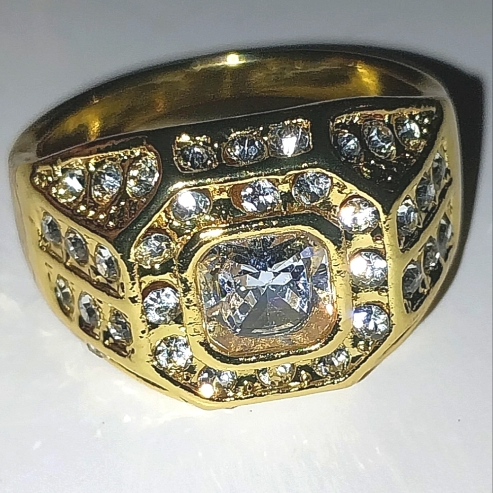 Classic Men's Gold and Silver Art Deco Ring with Diamond Accents Sz 11 - Picture 6 of 13